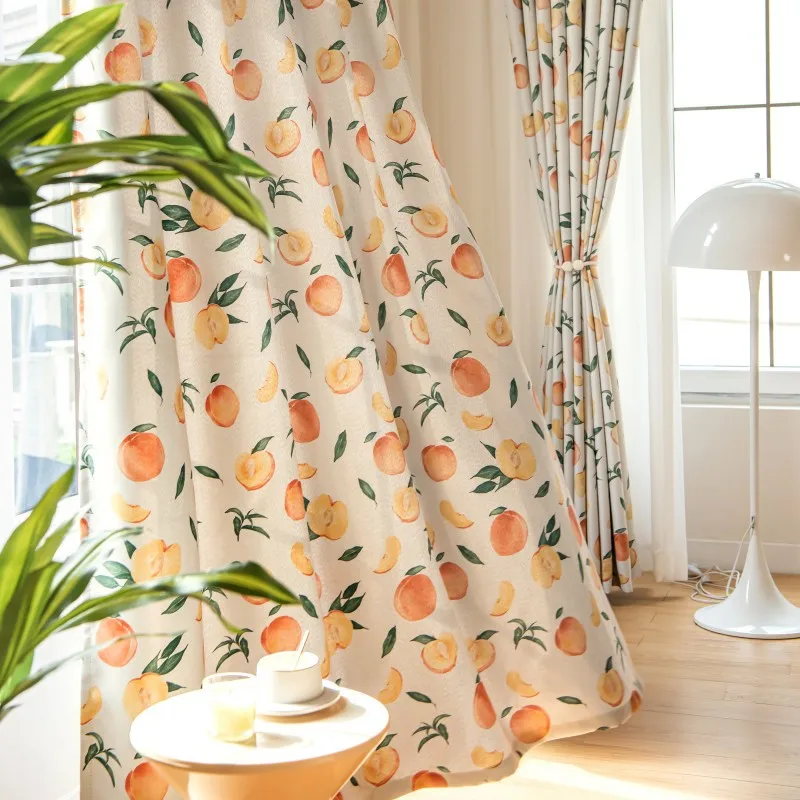 

Fruit Style Printed American Countryside Curtains with Yellow Fabric Shading Bay Windows Curtains for Living Dining Room Bedroom