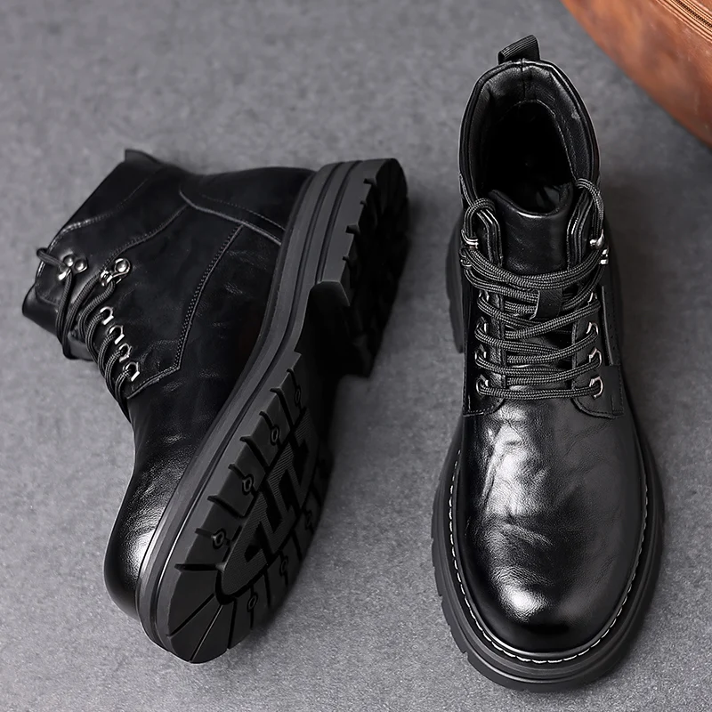 Men Winter High Top Shoes Thick Soled Wear-resistant Workwear Motorcycle Boots