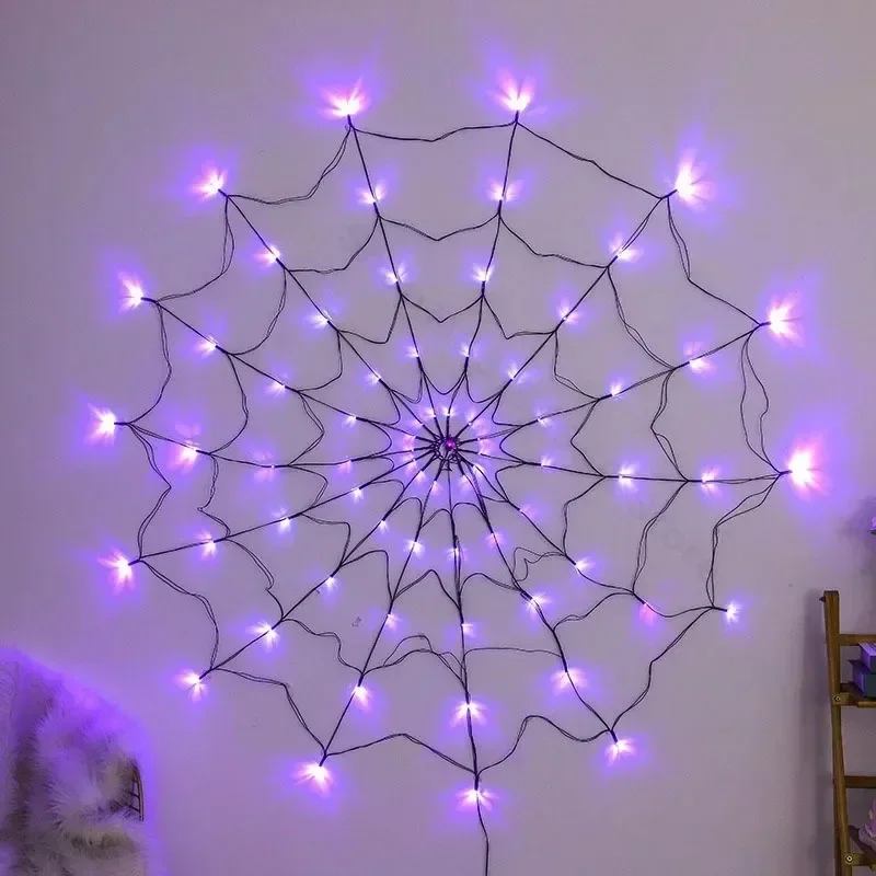 Ghost House Party LED Spider Web Lights Halloween String Decoration Colorful Spider Web Atmosphere Light for Festival Decor
