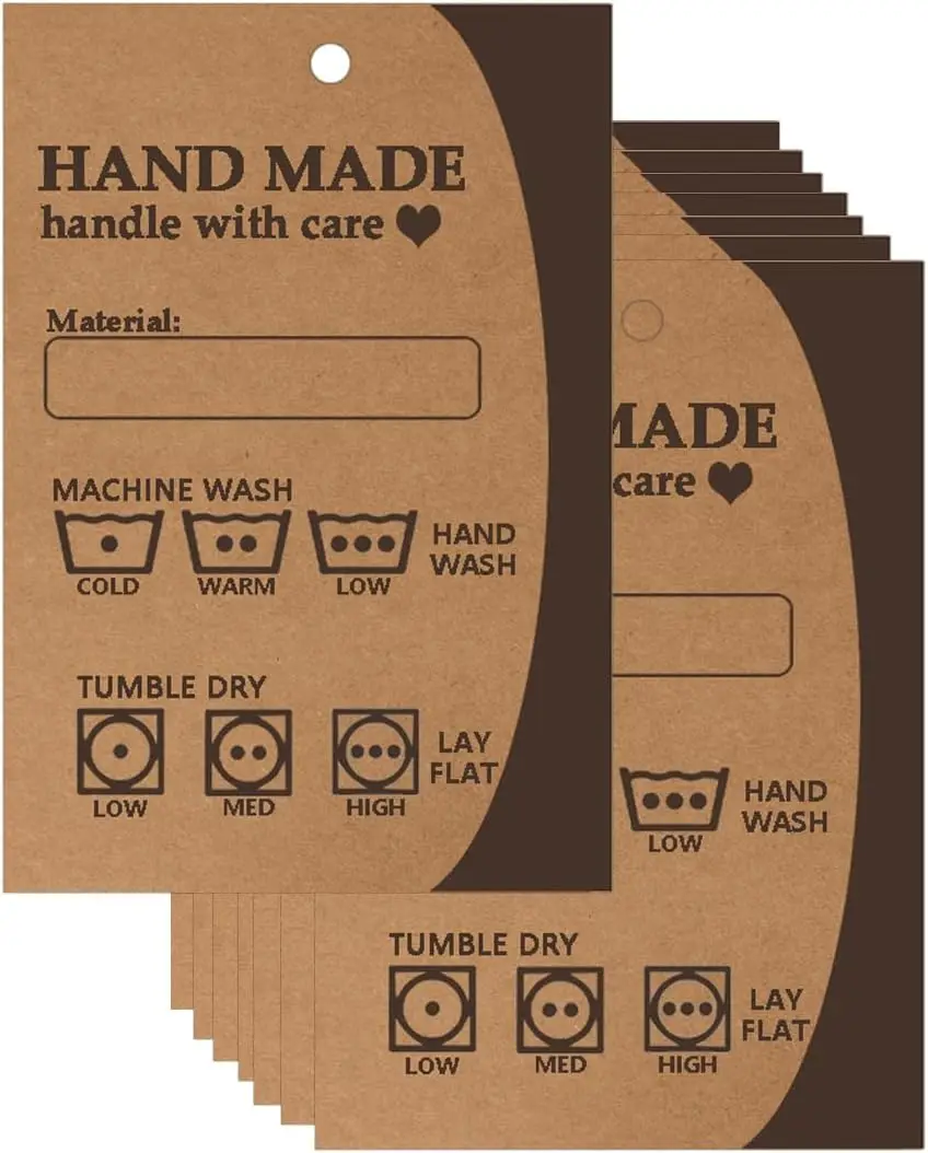 

Clothes Washing Instructions Hang Tags Material Care Cards,2x3inch Handmade Care Instruction Labels 50Pcs