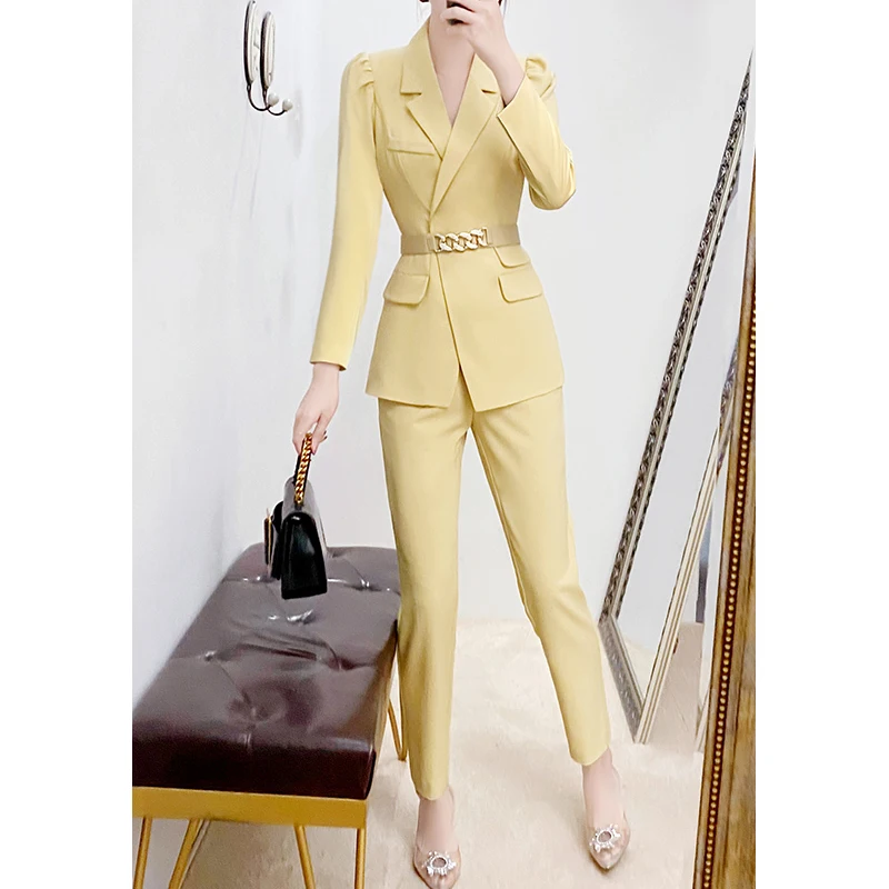 2 Piece Sets Women 2024 Spring Korean Fashion Office Lady Business Casual Elegant Blazer High Waist Slim Solid Suit Pants Outfit