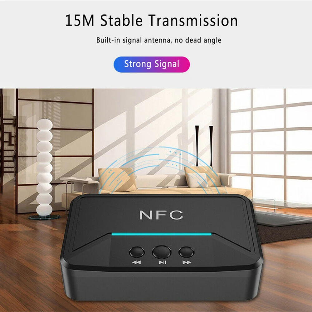 Audio Receiver Adapter NFC 3.5mm RCA AUX Output Wireless Bluetooth-compatible Aux Stereo Receptor For Amplifier Speaker