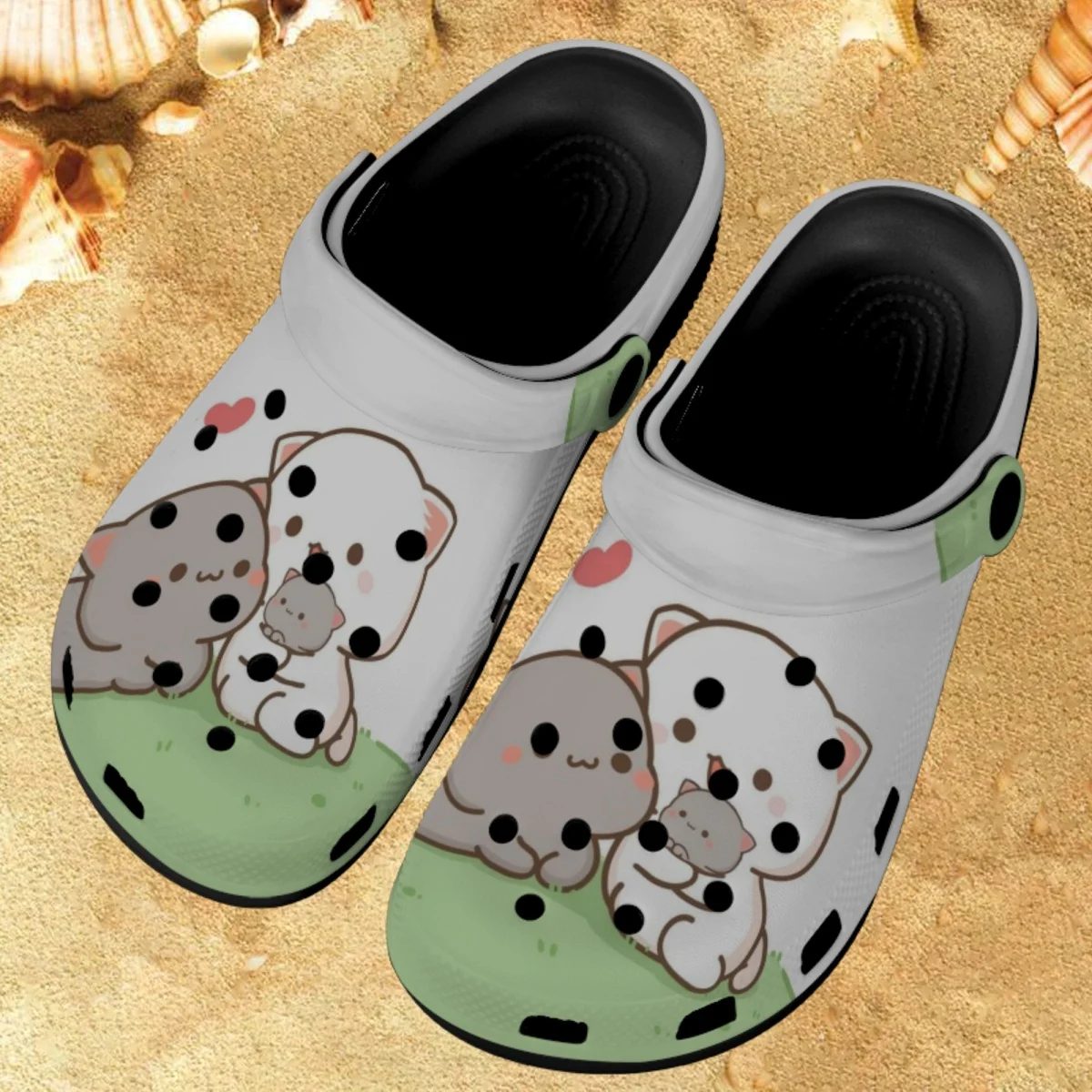 

Cute Beach Slippers Outdoor Casual Garden Shoes Lovely Cat Pattern Summer Non Slip Flats Women's Water Hole Shoes Comfort Clogs