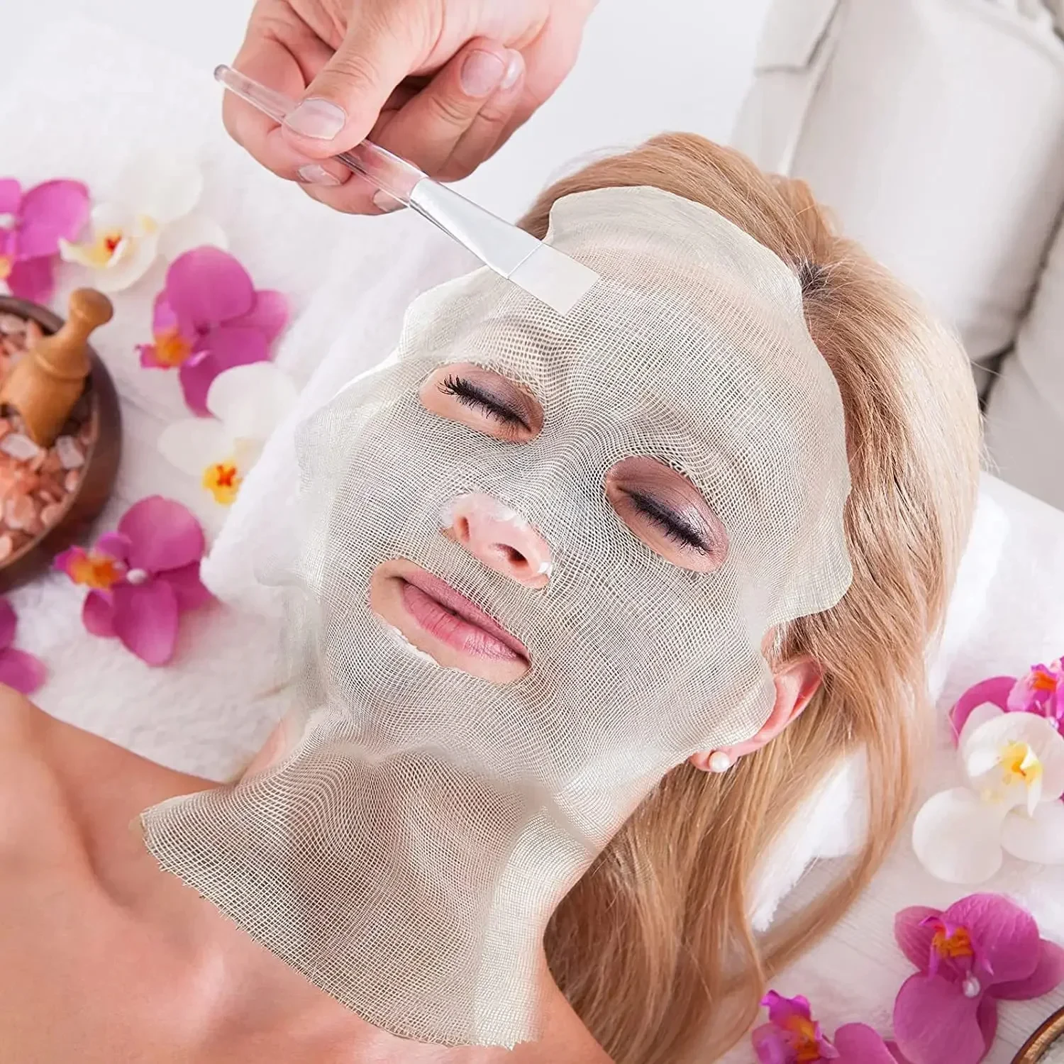 Disposable Facial Cotton Gauze with DIY Seaweed Soft Mask Powder Essential Mask Paper for Salon Spa Beauty and Skin Care