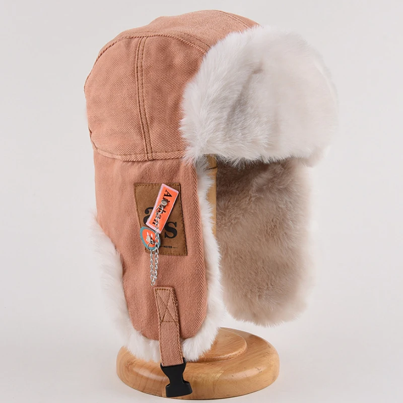 HT4108 Bomber Hat Men Women Thick Warm Russian Ushanka Fur Hat Fashion Male Female Winter Black Grey Earflap Ski Russian Cap winter hat fur hat earflap hat