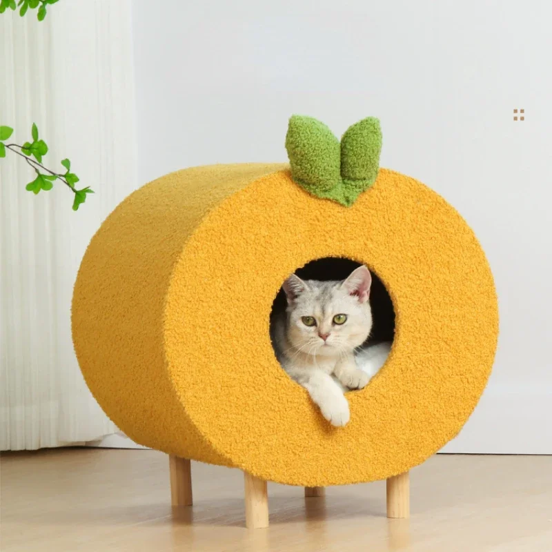 

Can Be Disassembled and Washed Four Seasons General Pet Bed , Cute Fun Orange Winter Warm Cat House , Semi-closed Cat Nest