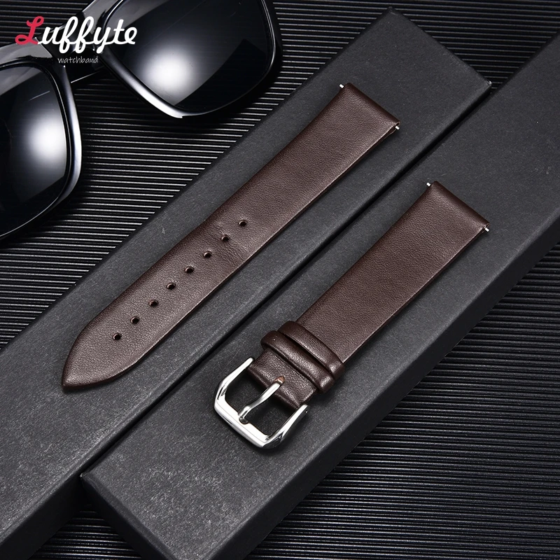 Genuine Leather Ultra-Thin Soft Watch Band Straps in Brown and Black