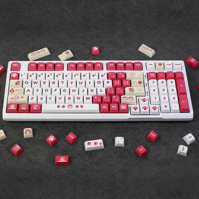 

Strawberry Bear Keycap XDA Profile Cute Keycap Set PBT DYE SUB Mechanical Keyboard Key Caps
