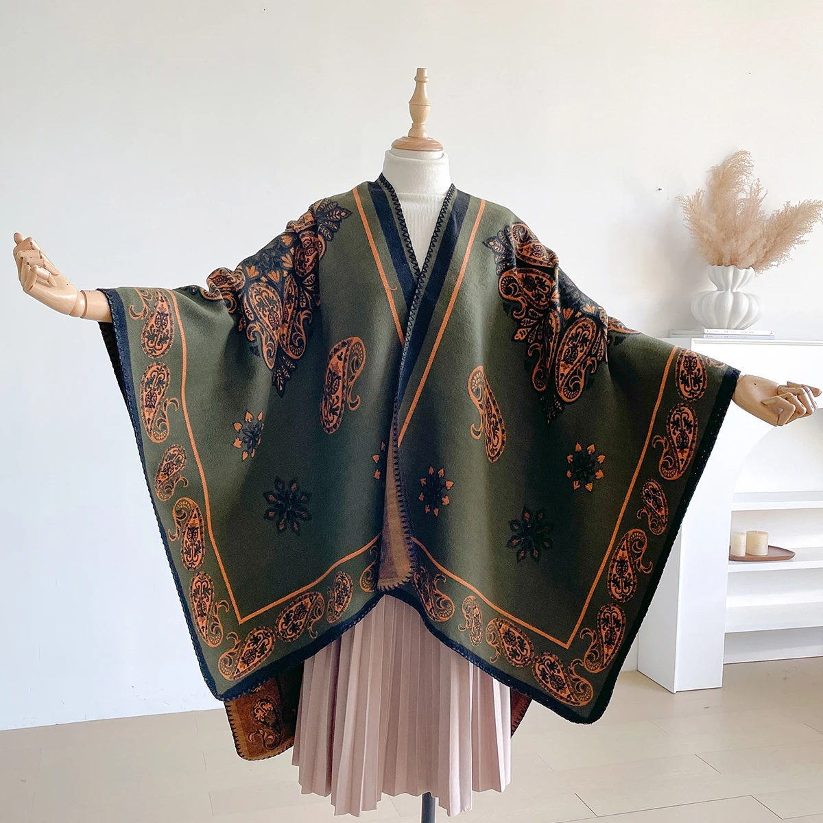Brand Fashion Winter Cashmere Shawl for Women - Oil Painting Printed Floral Cashmere Feel Pashmina Thick Scarf & Poncho