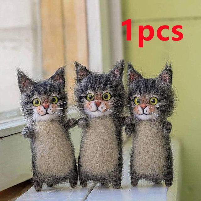 Handmade Cat Animal Wool Felting Package Material Handmade Toy Doll Felt Poked Unfinished DIY Arts Crafts Needlework