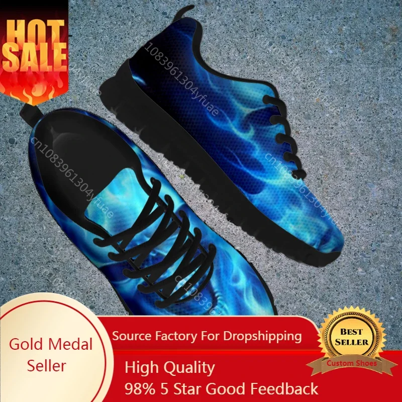 Terrore Scheletro Teschio Donna Scarpe Casual Blu Fuoco Stampa Design Calzature Appartamenti Scarpe Sportive Sneaker Da D