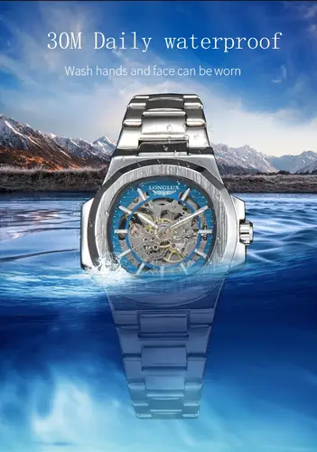 LONGLUX Men automatic mechanical watch luxury watches waterproof skeleton business cheap wholesale stainless steel gift watch - Image 5