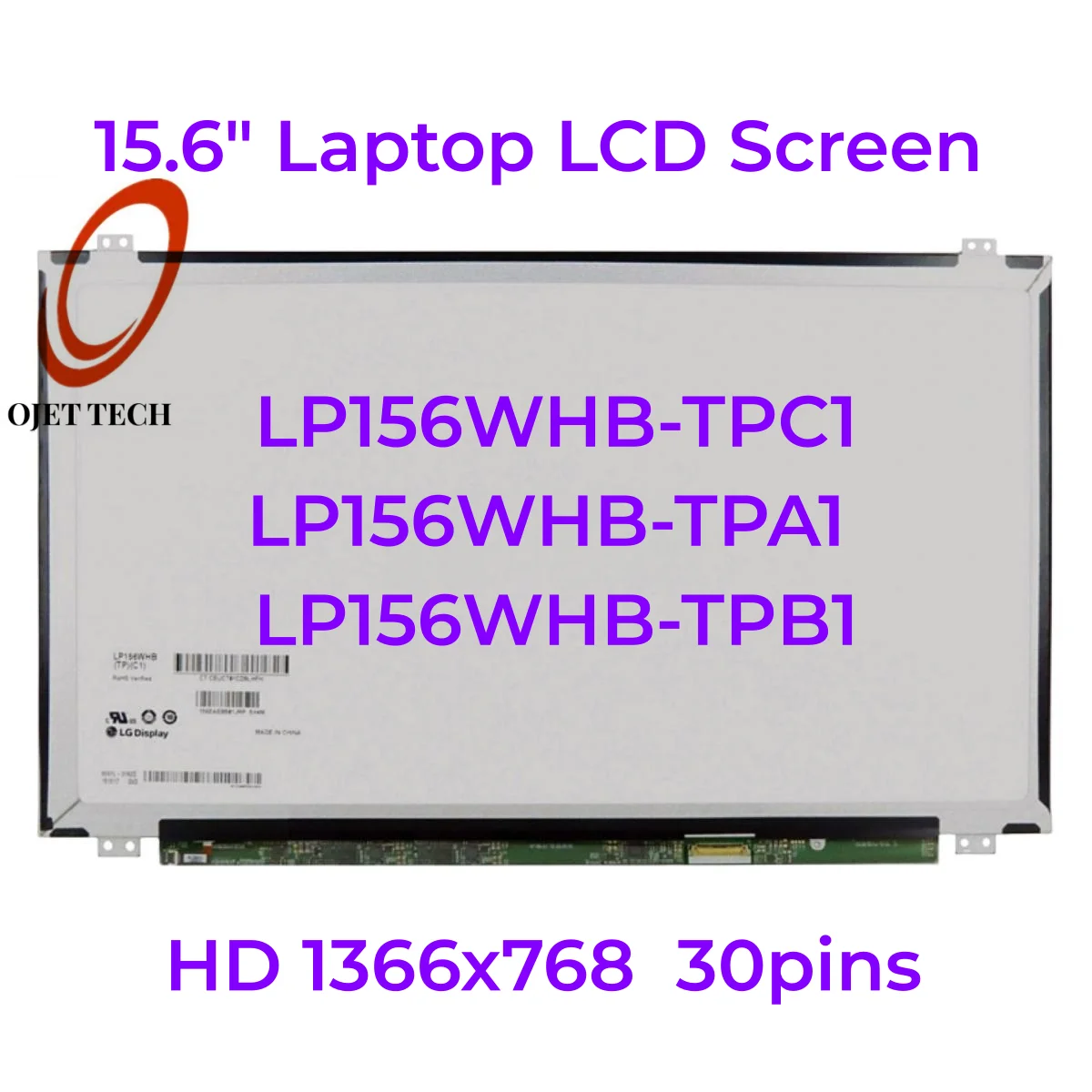 LP156WHB (TP) (B1) ile uyumlu 15,6 inç LED LCD ekran LP156WHB-TPB1 dizüstü bilgisayar mat ekran paneli, 30 pin konnektörlü, ayrıca N156BGA-EA2 ile uyumludur