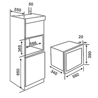 Four à micro-ondes encastrable 27L XT-55G avec fonction four, minuterie, commandes tactiles et 11 menus prédéfinis 900W 6