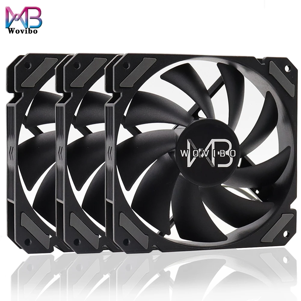 Wovibo-ventiladores Pwm Pretos para Cpu Cooler Refrigeração a Água Chassis de Computador Alto Volume de ar Ventilador Silencioso 4pin 12v 120 mm dc