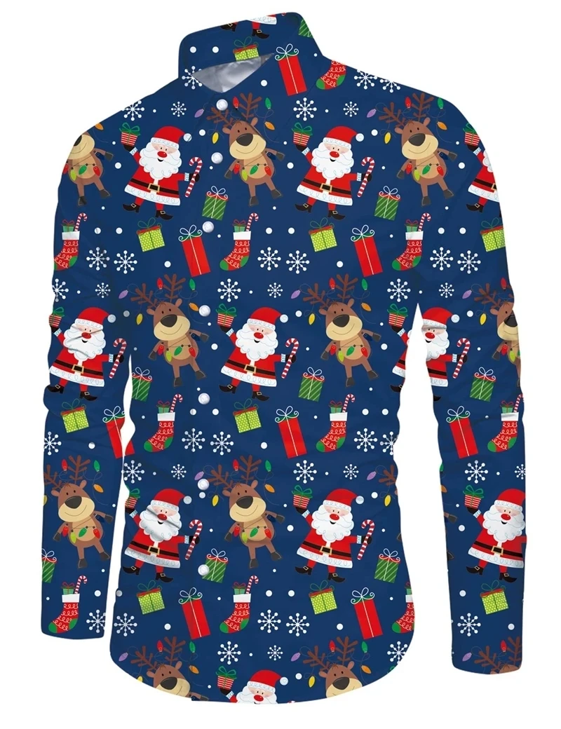 

Christmas 2024 Hawaiian Shirt Men's New Year Xmas Snowman Y2k 3D Printed Casual Long Sleeve Clothes For Men Clothing Vacation