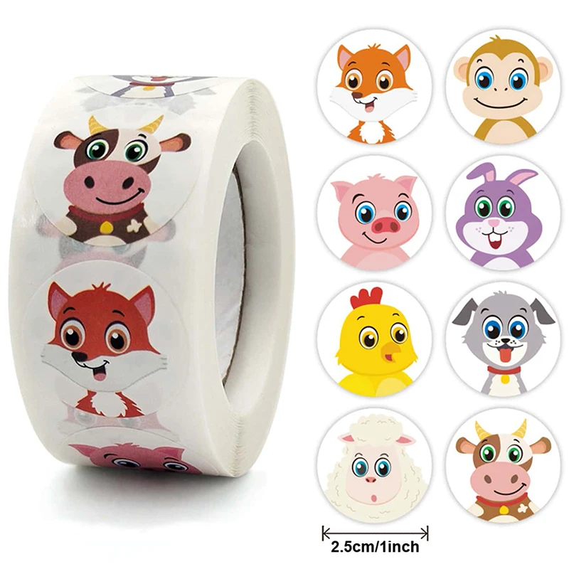 Round Animal Zoo Children Sticker Label Scrapbooking Children Thank You Stickers Tag Gift Sealing Label Decoration 500pcs/roll decorative stickers self adhesive stickers custom stickers stationery stickers paper stickers adhesive stickers decorative labels stickers animal stickers roll packaging stickers cartoon sticker