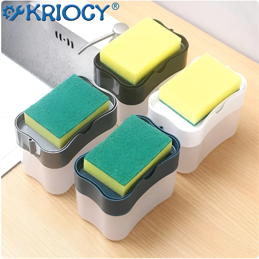 Soap Dispenser Portable Detergent Dispenser Set for Kitchen Dish Soap Box with Sponge Holder Hand Press Liquid Dispensing Kitchen Tools