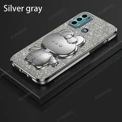 Charming 3D Rabbit Makeup Mirror Stand Plating Phone Case - Protective Cover - Moto G62 5g (HDT Silver gray)