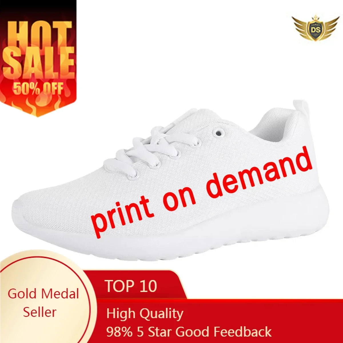 Custom Shoes New Fashion Mesh Sneakers Print On Demand Customize Logo/Name/Text Women Flat Shoes Lace-Up Outdoor Sport Shoes