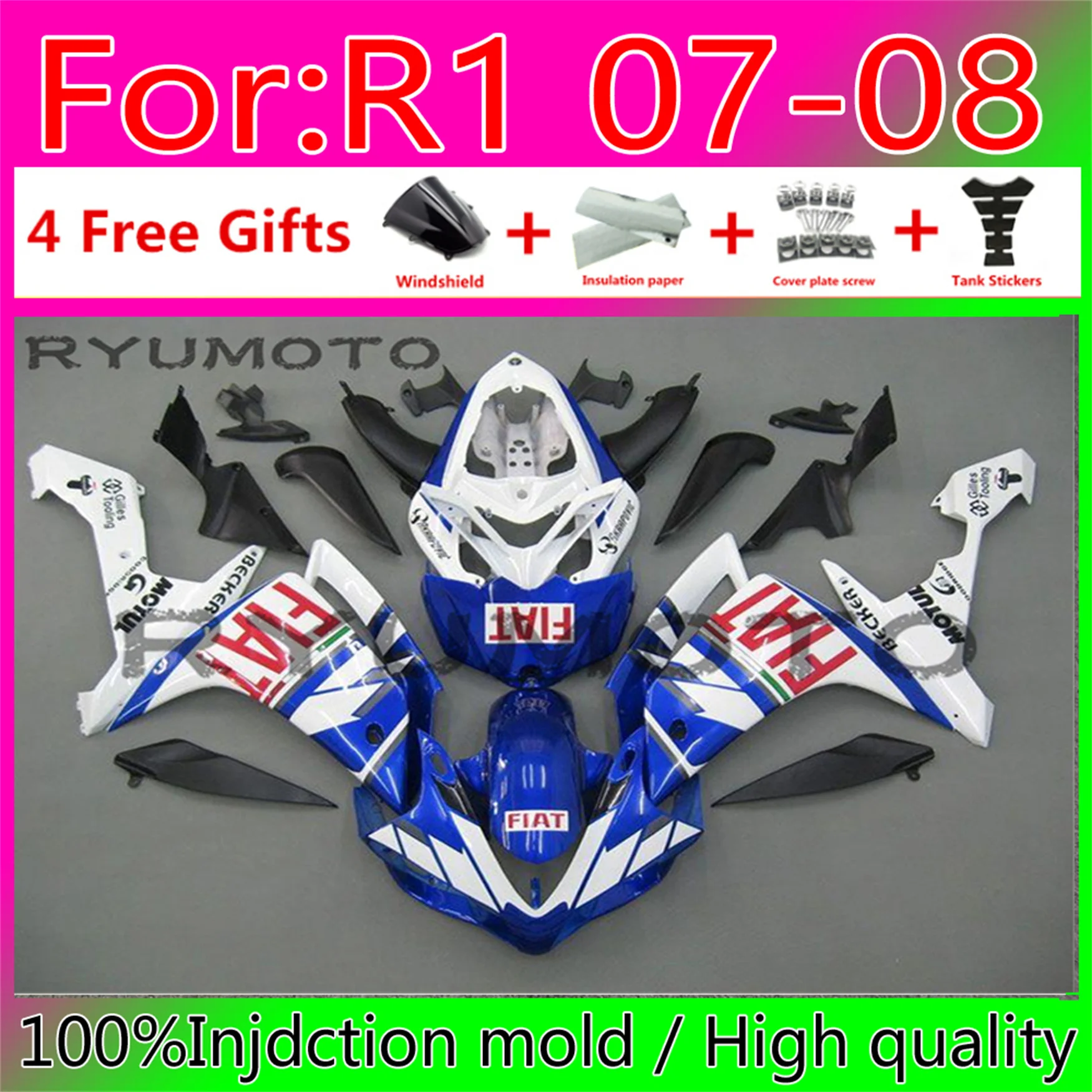 

New ABS Injection Mold Motorcycle Fairings Kit Fit for YAMAHA YZF-R1 2007 2008 YZF R1 07 08 bodywork fairing blue
