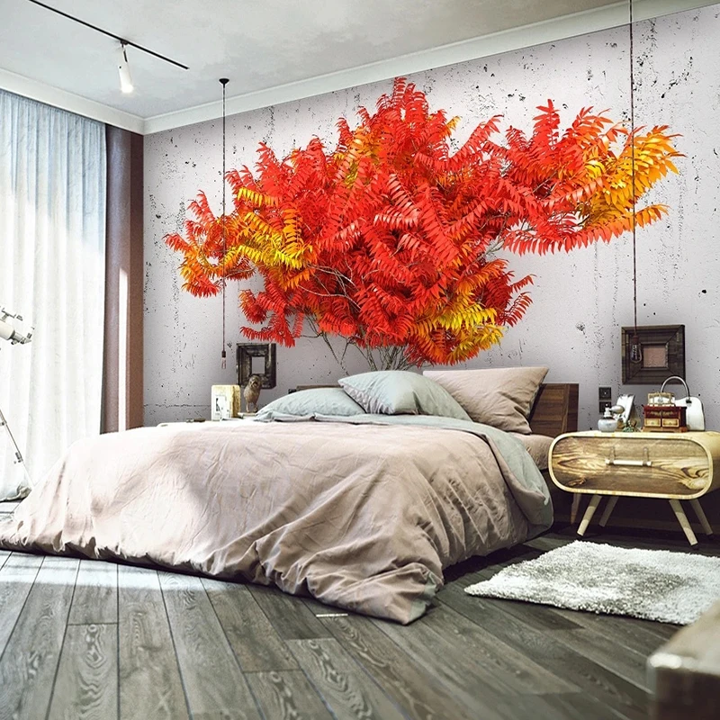 Custom 3D Photo Wallpaper Large Mural Red Plant Tree Leave Painting Living Room Bedroom TV Background Wall Paper Home Decoration large chinese redwood paperweights chinese calligraphy ink painting paperweights students paper pressing paperweight pisapapeles