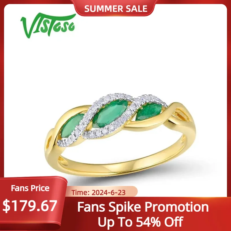 

VISTOSO Gold Rings For Women Genuine 14K 585 Yellow Gold Ring Sparkling Diamond Magic Emerald Engagement Rings Fine Jewelry