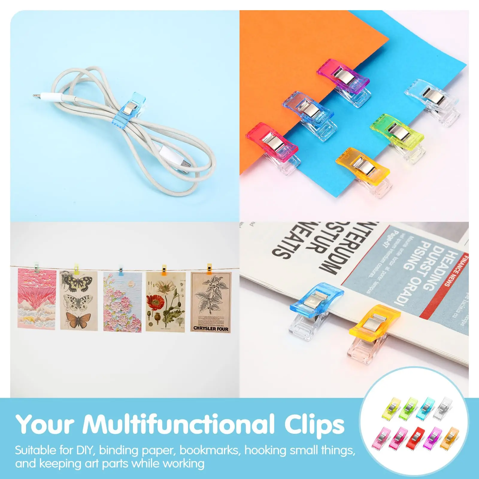 Sewing Clips 50Pcs/Set Colorful Clips Plastic Craft Crocheting Knitting Safety Clip Assorted Color Binding Clip Paper