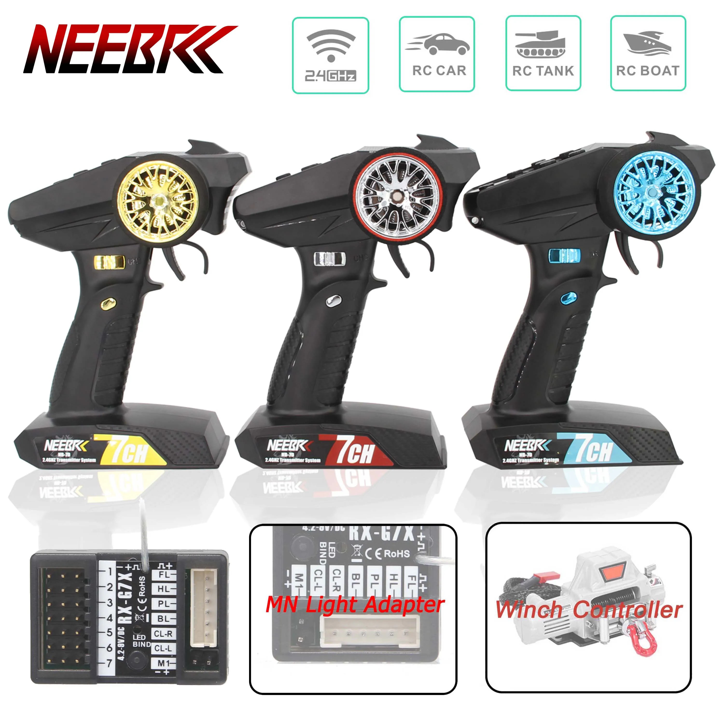 NEEBRC 7CH 2,4G Sender Wasserdicht Empfänger Licht Adapter Winde Controller Radio System für RC Auto MN99S MN78 MN82 Tank teil