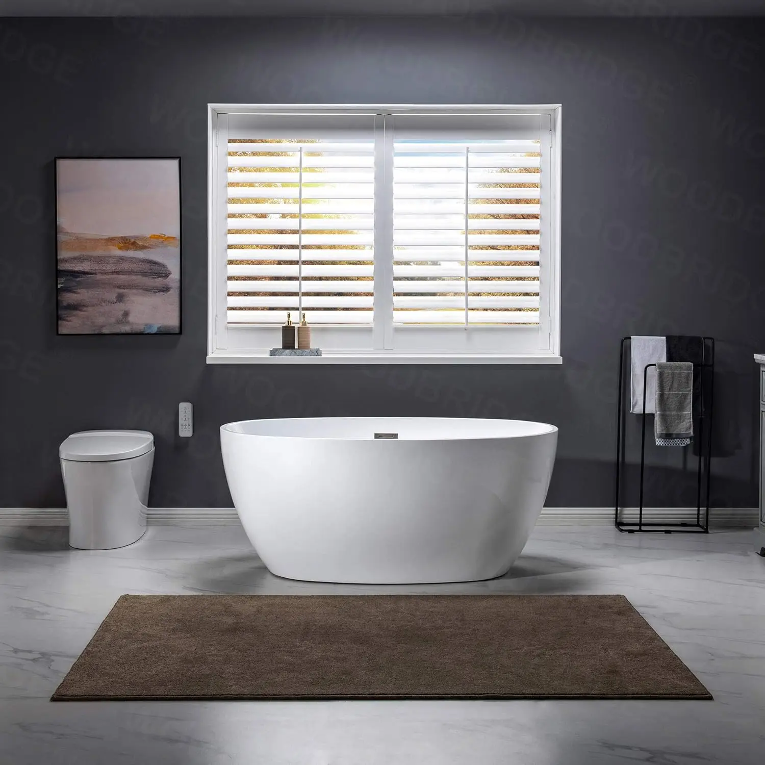 55 inch Acrylic Freestanding Bathtub Contemporary Soaking White Tub with Brushed Nickle Overflow and Drain DURABLE 4