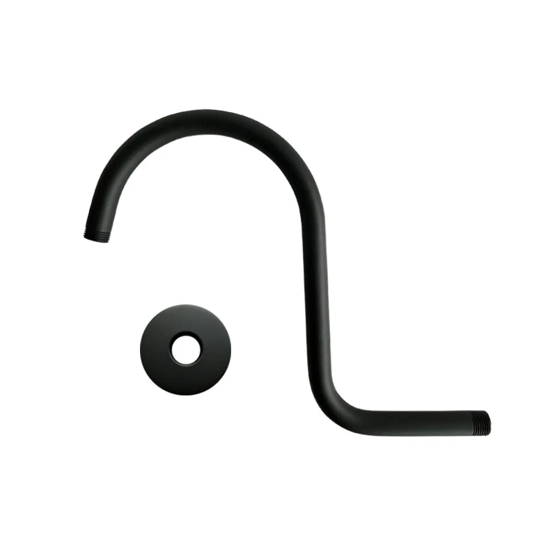 Black Elongated Wall Shower Head Bracket NPT Shower Extension Tube Top