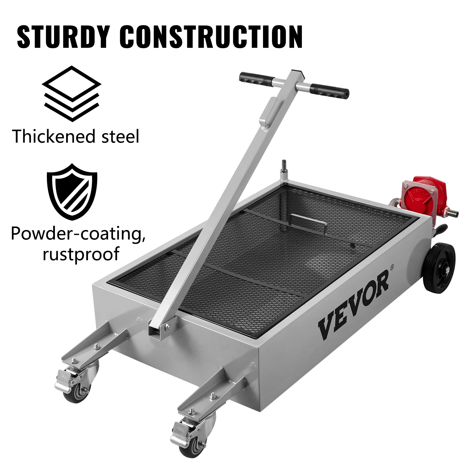 VEVOR 15 Gallon Oil Drain Pan Low Profile Oil Drain Tank Foldable Hand with Pump Swivel Casters for Car SUV Trucks Draining