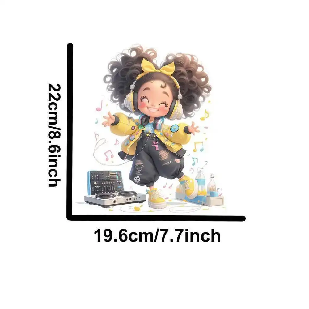 Yellow Guitar Music Girl Heat Transfer Patch - Washable Iron-On Sticker for DIY Clothing & T-Shirts