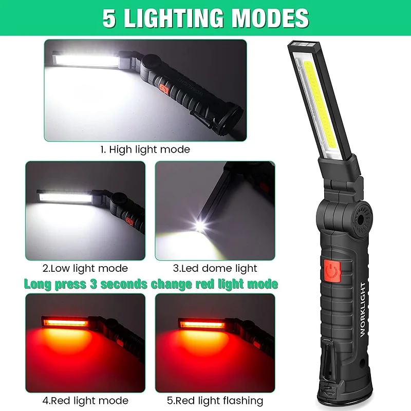 LED Work Light Portable Magnetic Base Flashlight Foldable Inspection Light Super Bright Emergency USB Rechargeable Torch portable flashlight portable work lights portable work light