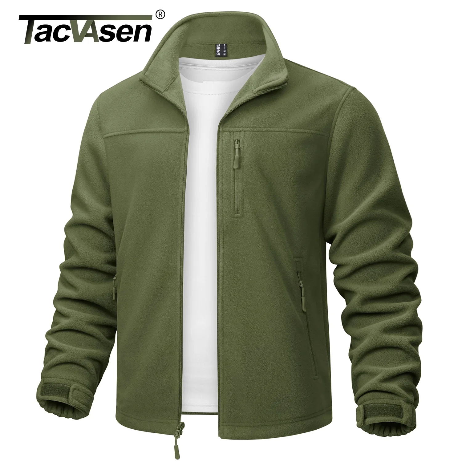 TACVASEN Stand Collar Fleece Jackets Mens Thermal Warm Full Zip Work Jacket Outdoor Trekking Hiking Jackets Windbreaker