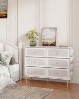 Комод Hzuaneri, шкаф с 6 тканевыми ящиками, многофункциональный сервант с тканевой сумкой, металлический каркас, бело-золотой — изображение 2