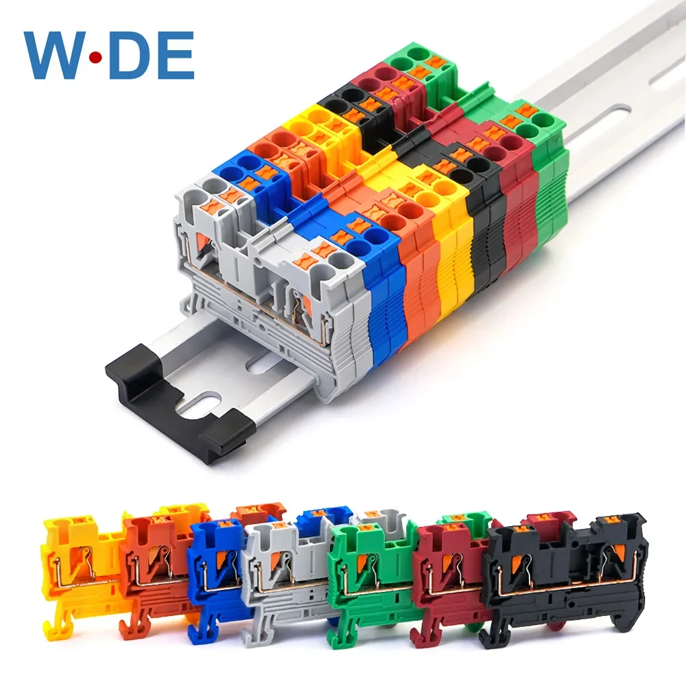 100Pcs Din Rail Terminal Block PT-2.5 Push In Spring Screwless Electrical Terminal Strip Block Connector PT2.5 Wiring Conductor