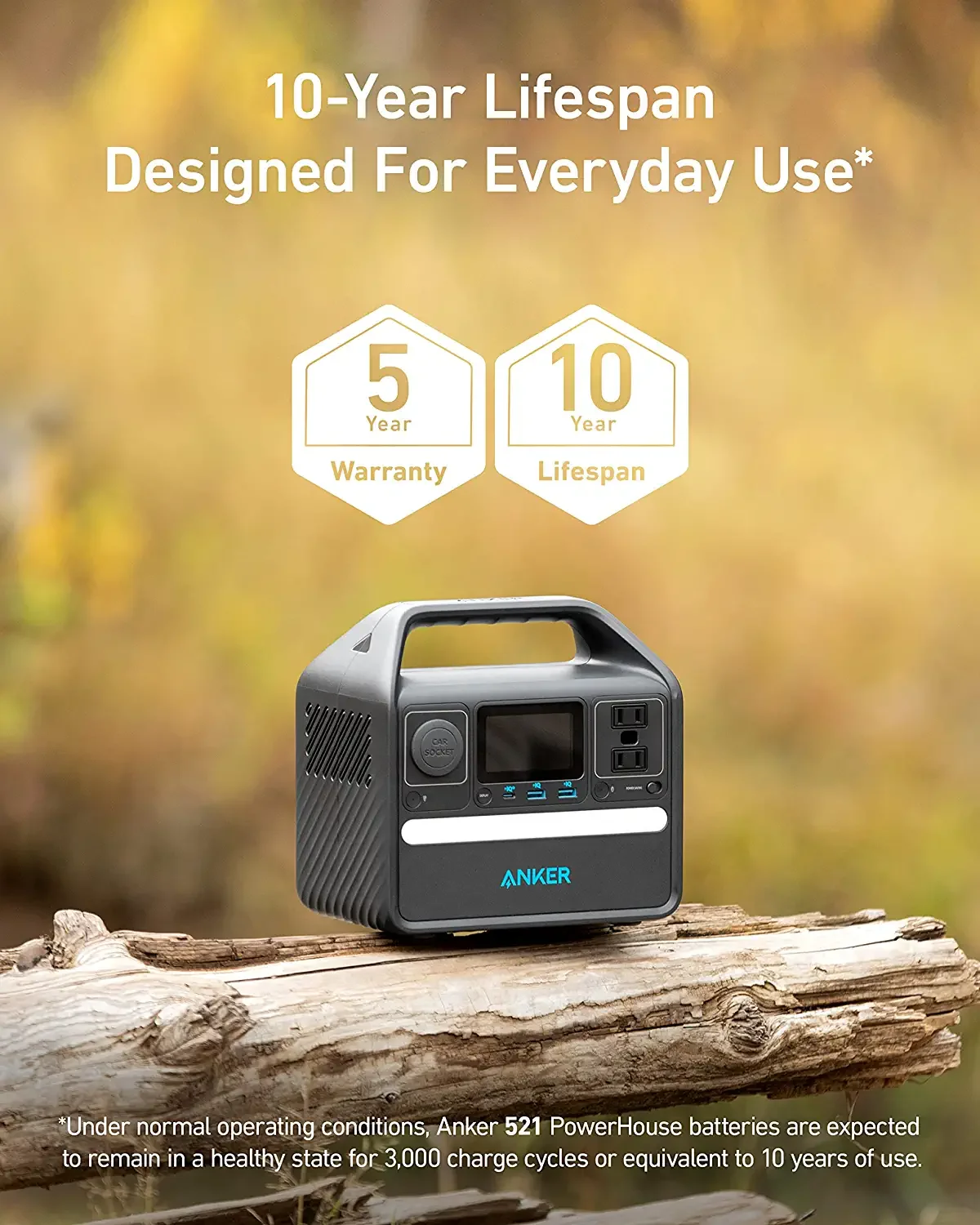 Anker 521 Portable Power Station 256Wh Solar Generator (Solar Panel Optional) with LiFePO4 Battery Pack 200W 6-Port Powerhouse 6