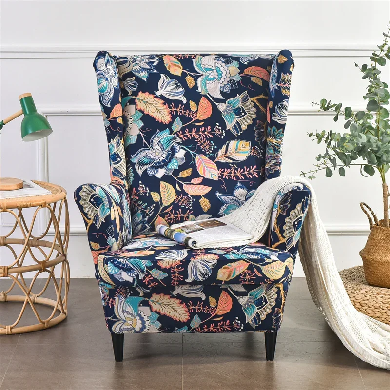 Printed Elastic Wing Chair Cover Stretch Spandex Sofa Slipcovers Sloping Lazy Boy Armchair Case with Seat Cushion Covers Hogar