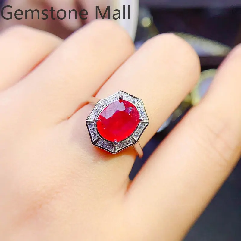 

Lab Created Ruby Ring for Wedding 3ct 8mm*10mm Man Made Ruby 925 Silver Ring with 3 Layers Gold Plating Woman Birthday Gift