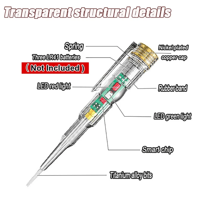 N15R-4PC Intelligent Induction Power Voltage Detector Pen 24-250V Circuit Tester Electrical Screwdriver Indicator Electrician