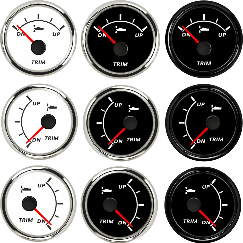 0-190ohm 52mm UP-DN Trim Level Gauge Waterproof Boat Trim Gauge 9-32V Left Right Trim Meter with Red Backlight for Marine Boat