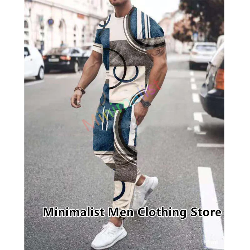 2023 New Summer Men's Trousers Tracksuit Set Sportwear 3d Print Short Sleeve T Shirt+long Pants 2 Piece Suit Men Outfits Clothes