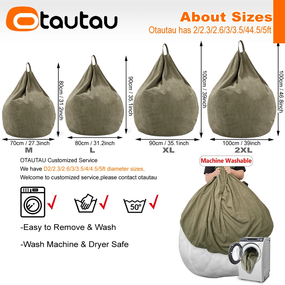 OTAUTAU 성인 어린이 코듀로이 빈 백 커버, 필러 없는 빈백, 푸프 의자, 퍼프 살롱 코너 좌석, 게임 영화 색 DD005