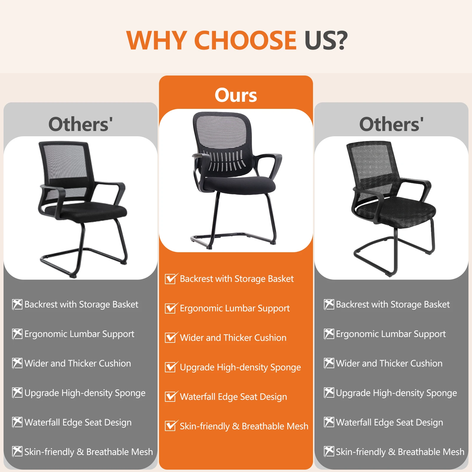 JHK Ergonomic Office Chair No Wheels with Comfy Armrest and Mesh Lumbar Support Back Basket Design for Guest Reception 6