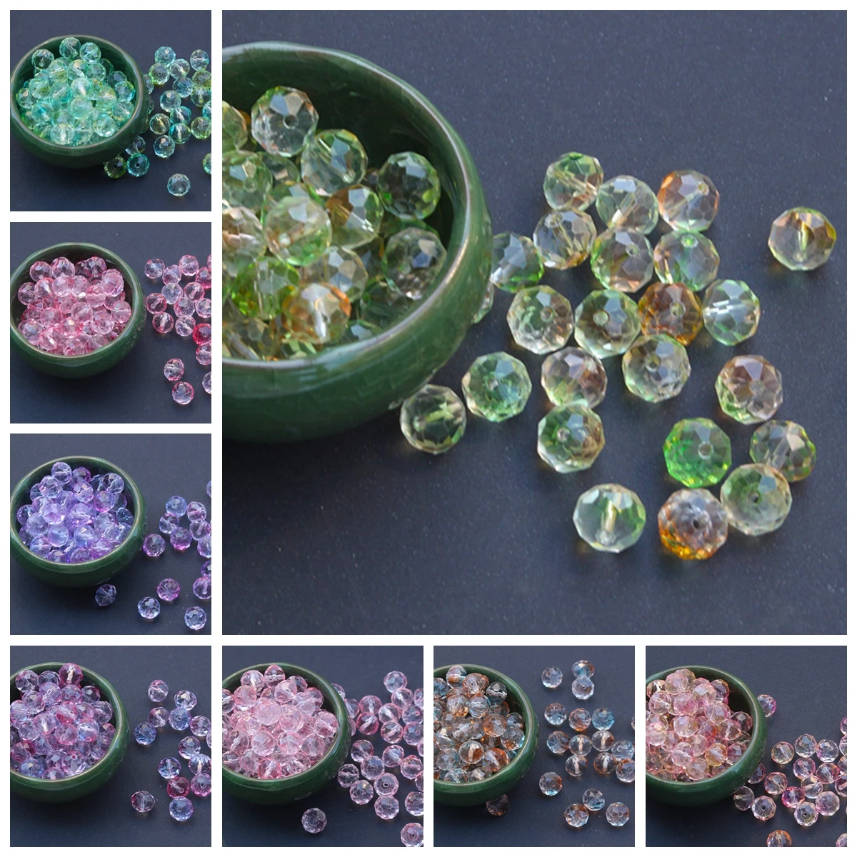 50pcs Colorful 8mm 10mm Rondelle Shape Faceted Crystal Glass Loose Spacer Beads Wholesale Lot For Jewelry Making DIY Findings 10pcs diagonal hole 9mm cube square faceted crystal glass loose crafts beads for jewelry making diy