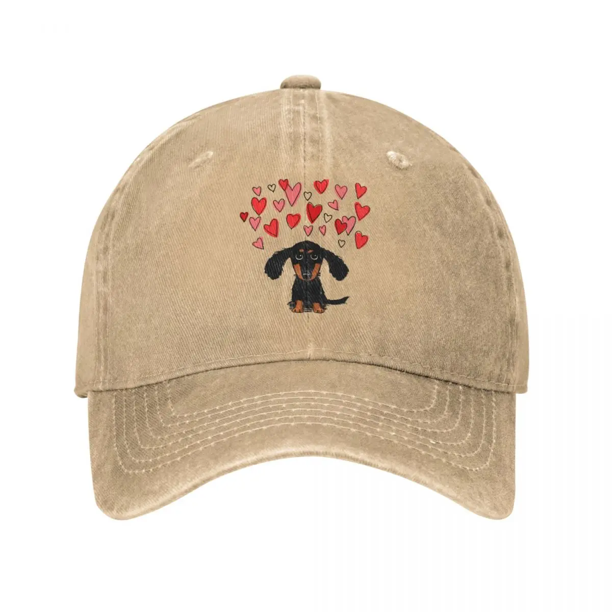 

Cute Dachshund Puppy Dog With Valentine Hearts Baseball Cap for Men Women Distressed Washed Sun Cap Running Golf Caps Hat