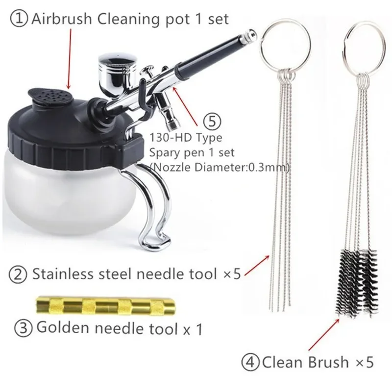 Airbrush Cleaning Pot Stabilizer Bottles Holder Paint Station Glass Jar Bottles Filter Frosted Compressor Optional Set A-C 6