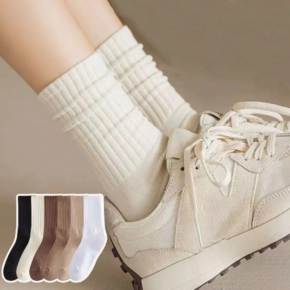 Sweet Personality Solid Color Female Autumn and Winter Casual Socks Women Socks Striped Socks Cotton Hosiery Tube Socks