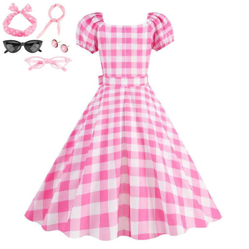 

7pc/set Sweet Women's Summer Rockabilly Dress Polka Dots Dress with Jewelry Set Hepburn 1950s 60s Retro Vintage Party Dresses